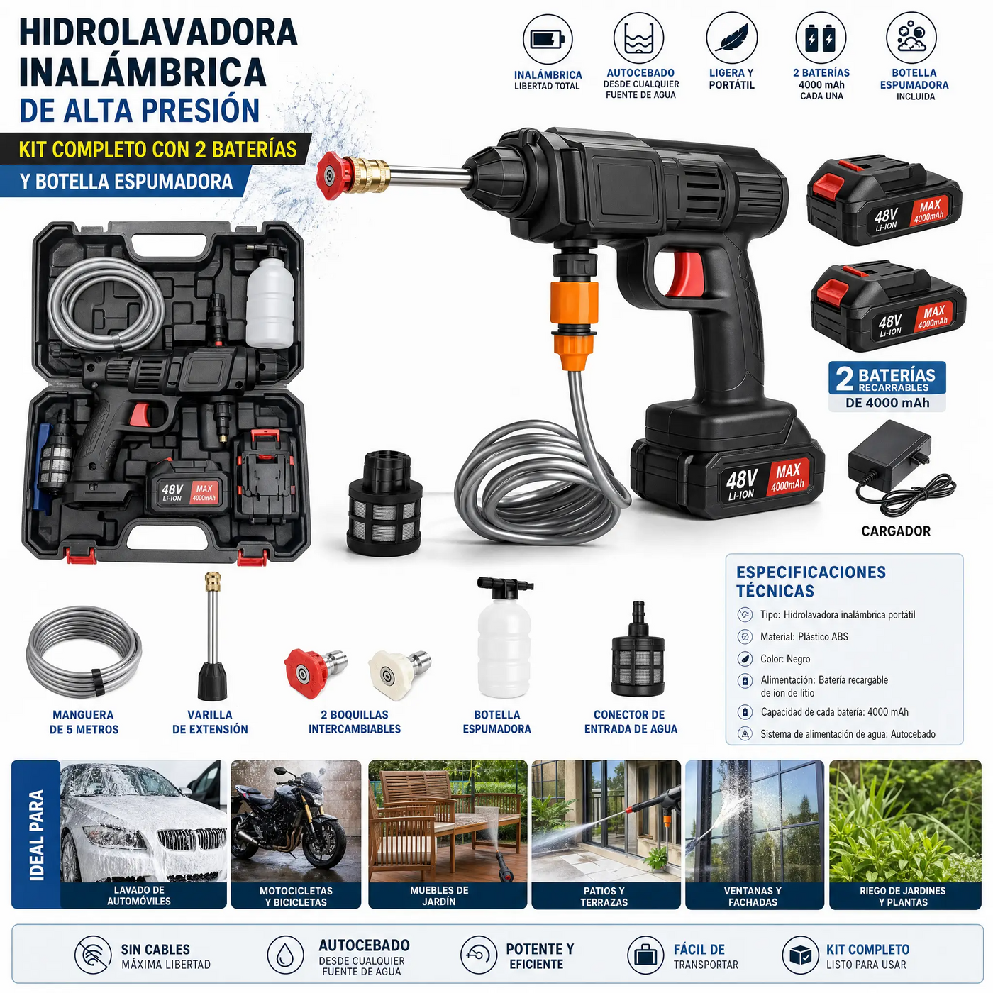 Hidrolavadora Inalambrica Alta Presión